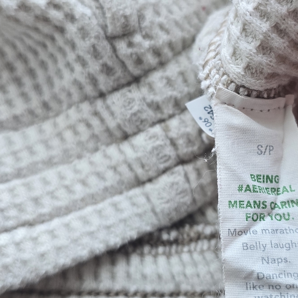Aerie Waffle Quarter Zip Sweatshirt In Off White - Picture 8 of 8